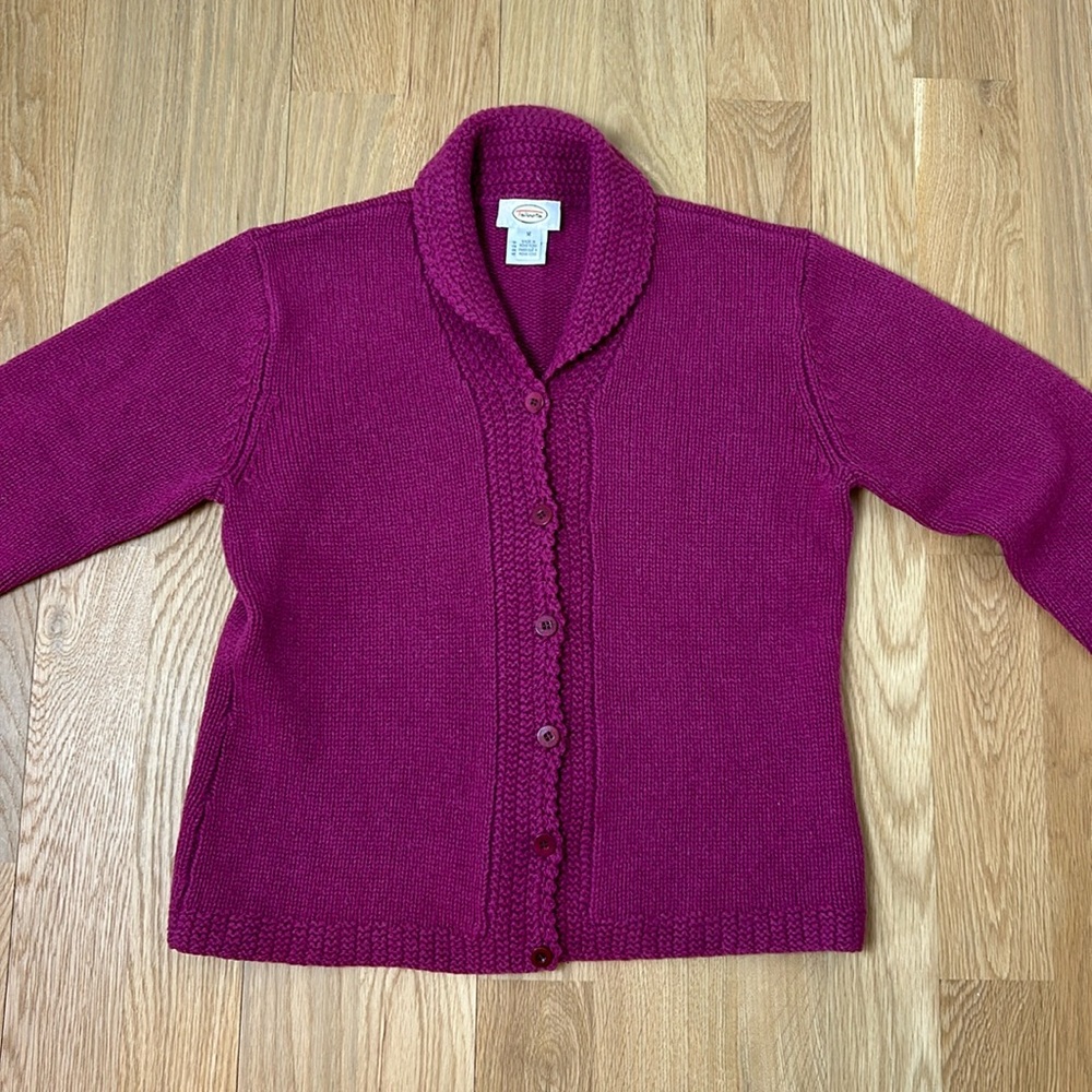 Talbots Pure Wool Cardigan Sweater Pink Medium Holiday